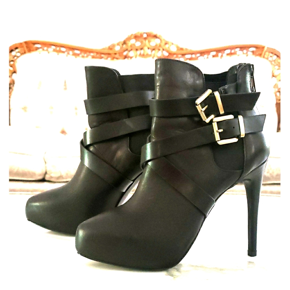 Charles by Charles David black booties gold buckle